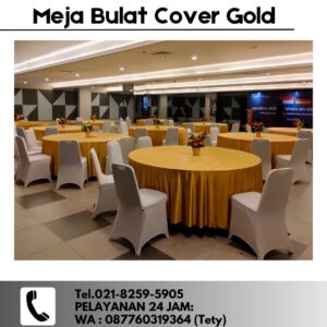 Jasa Sewa Meja Bulat Cover Gold Minimalis Cilodong Depok