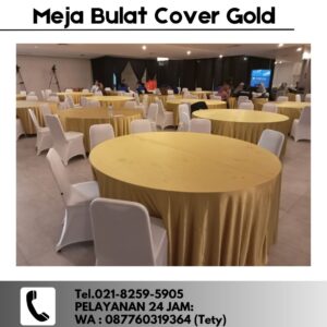 Jasa Sewa Meja Bulat Cover Gold Minimalis Cilodong Depok