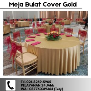 Jasa Sewa Meja Bulat Cover Gold Minimalis Cilodong Depok
