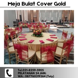 Jasa Sewa Meja Bulat Cover Gold Minimalis Cilodong Depok