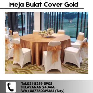 Jasa Sewa Meja Bulat Cover Gold Minimalis Cilodong Depok