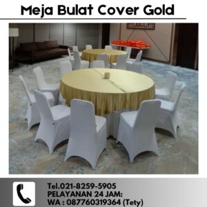 Jasa Sewa Meja Bulat Cover Gold Minimalis Cilodong Depok