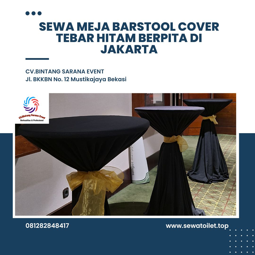 Sewa Meja Barstool Cover Tebar Hitam Berpita di Jakarta