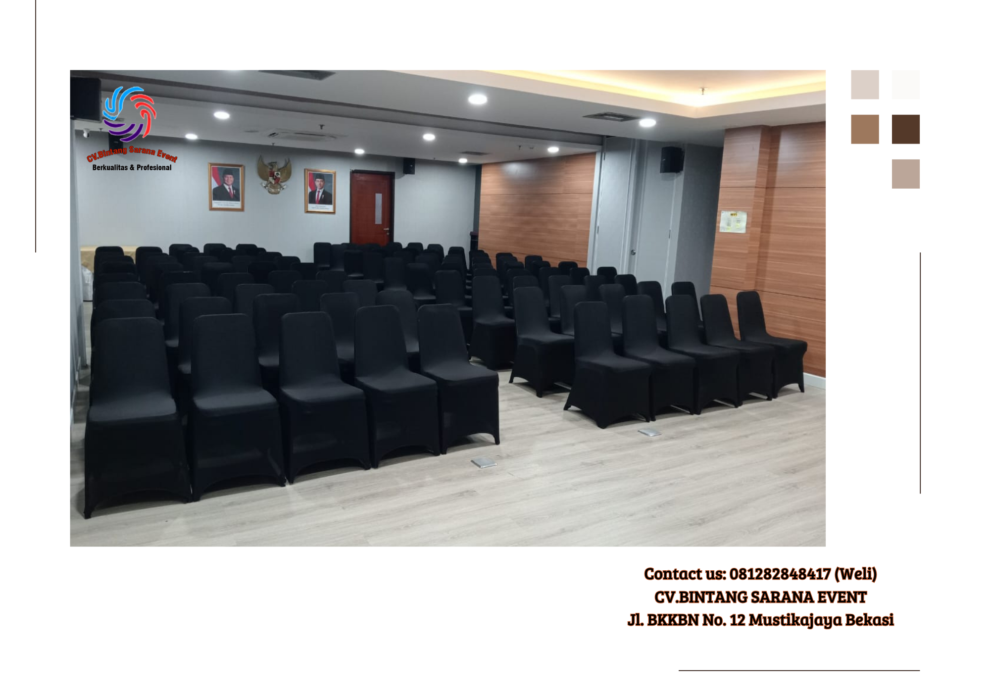 Sewa Meja Kaca VIP Kursi Futura Cover Hitam Ketat di Jakarta