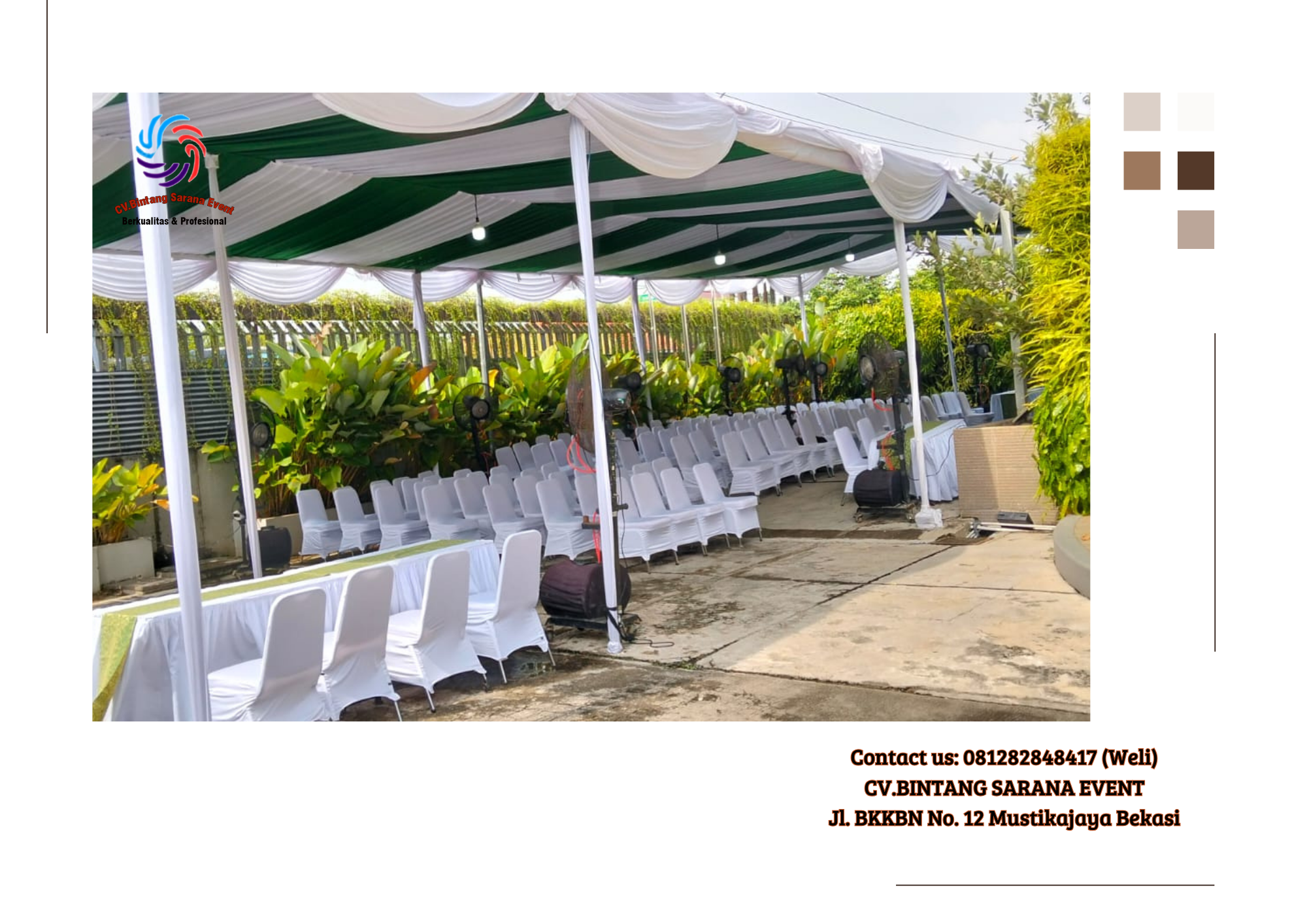 Sewa Tenda Serut Hijau Putih Tipe Konvensional di Jakarta