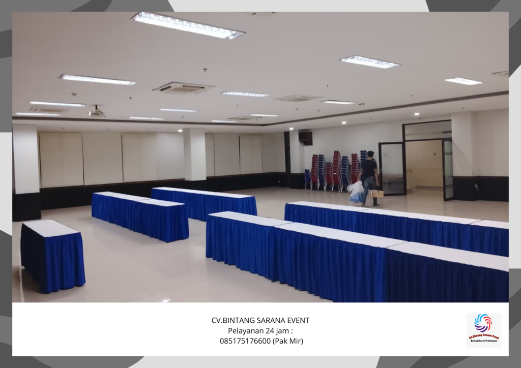 Rental Meja IBM Set Cover Putih Biru Area Jakarta