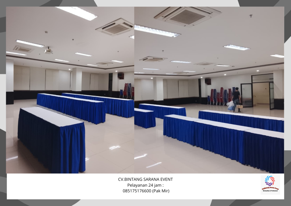 Rental Meja IBM Set Cover Putih Biru Area Jakarta