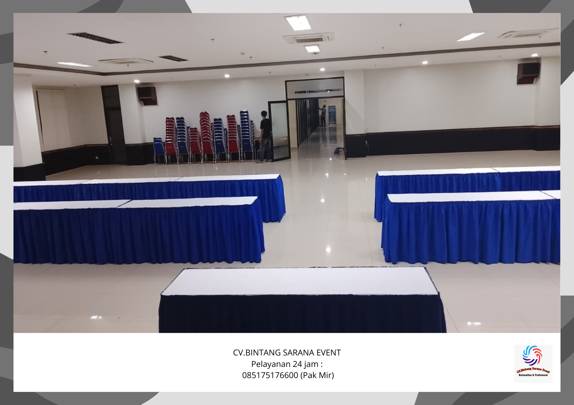 Rental Meja IBM Set Cover Putih Biru Area Jakarta