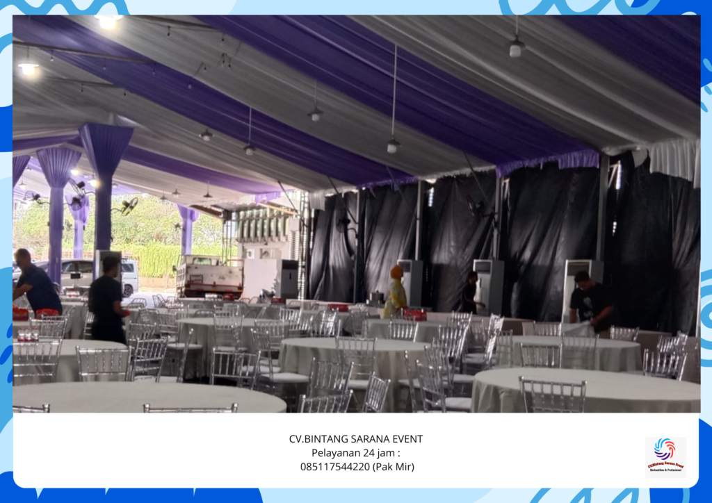 Sewa Tenda Serut Kain Ungu Putih Bekasi
