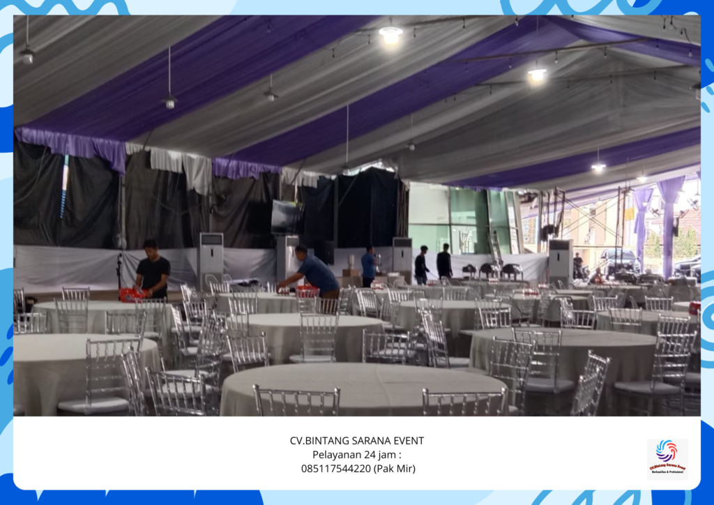Sewa Tenda Serut Kain Ungu Putih Bekasi
