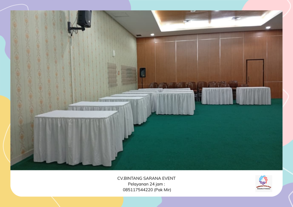 Jasa Sewa Meja Kotak Cover Tebar Putih Depok