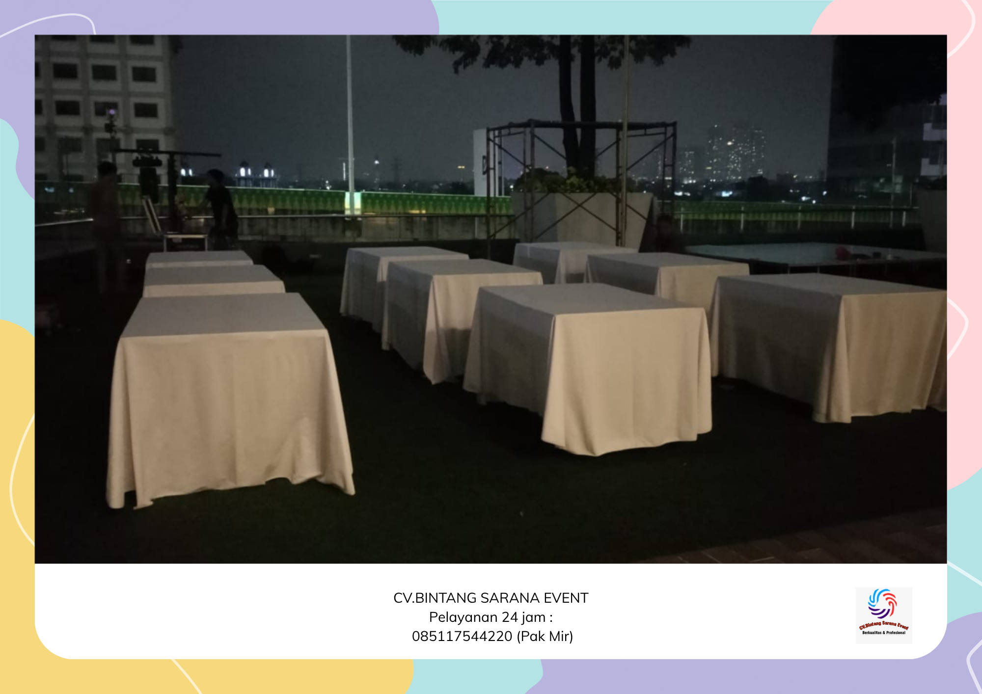 Jasa Sewa Meja Kotak Cover Tebar Putih Depok