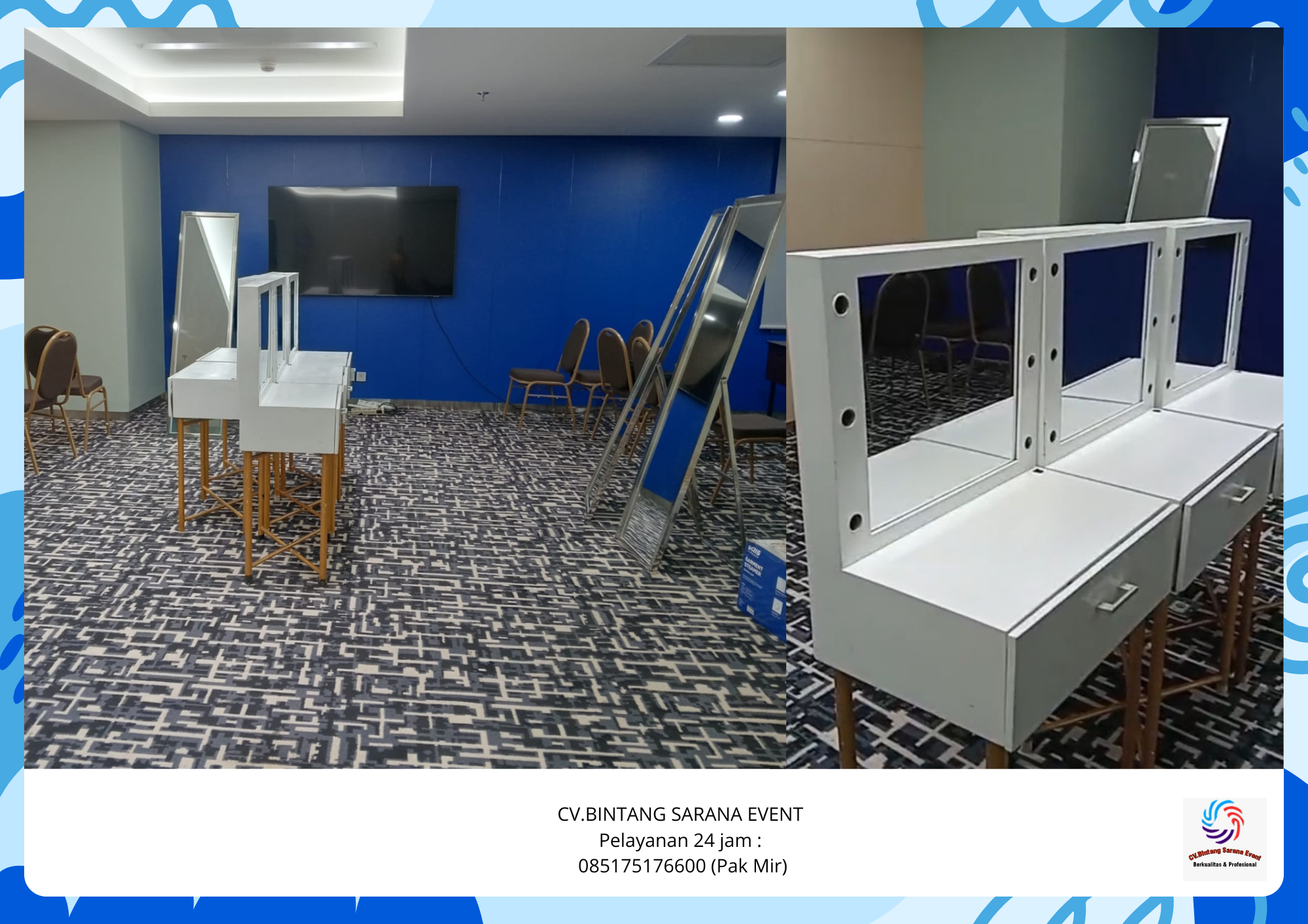 Sewa Meja Kaca Rias Portable Putih Area Bekasi