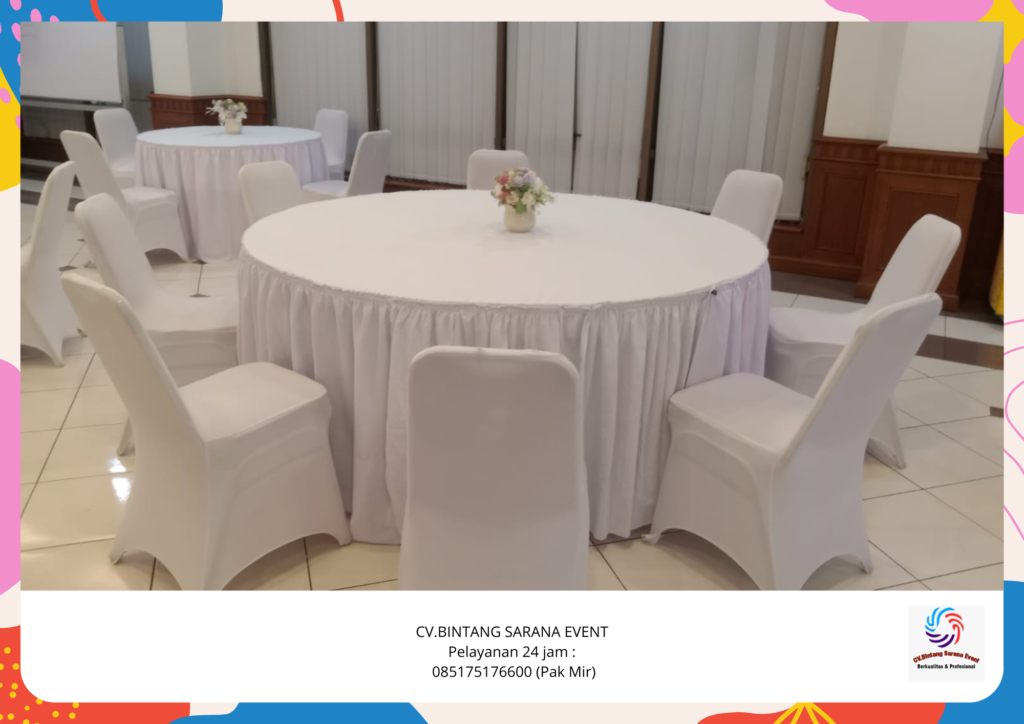 Jasa Sewa Meja Bundar Dan Kursi Set Cover Putih Area Bekasi