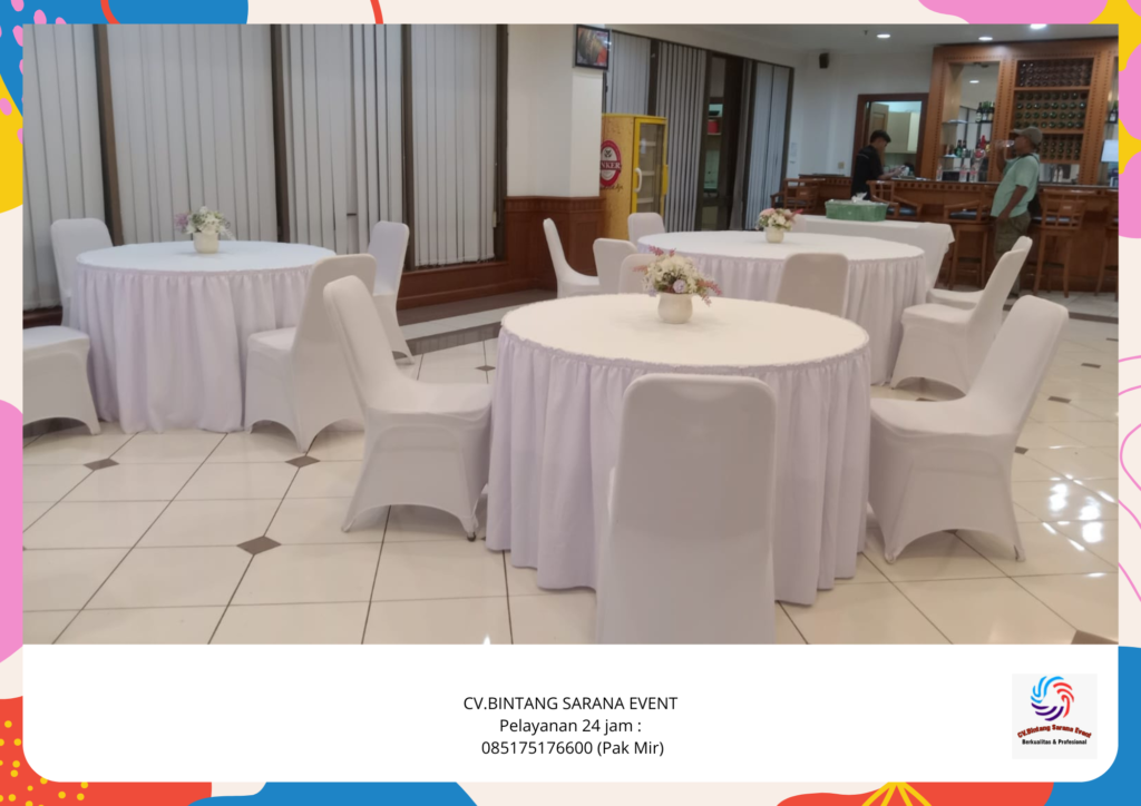 Jasa Sewa Meja Bundar Dan Kursi Set Cover Putih Area Bekasi