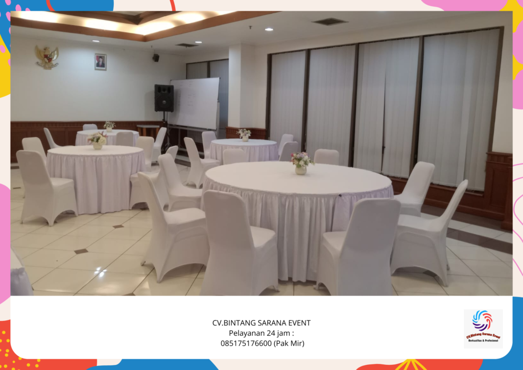 Jasa Sewa Meja Bundar Dan Kursi Set Cover Putih Area Bekasi