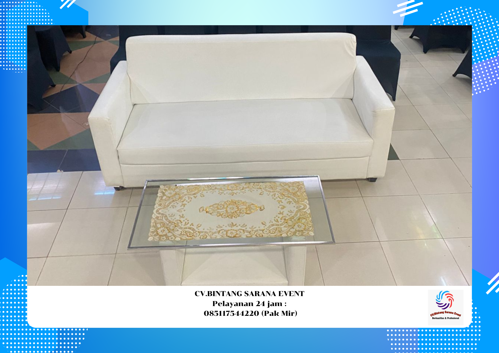 Jasa Sewa Sofa Putih Dan Meja VIP Kaca Mewah Jakarta