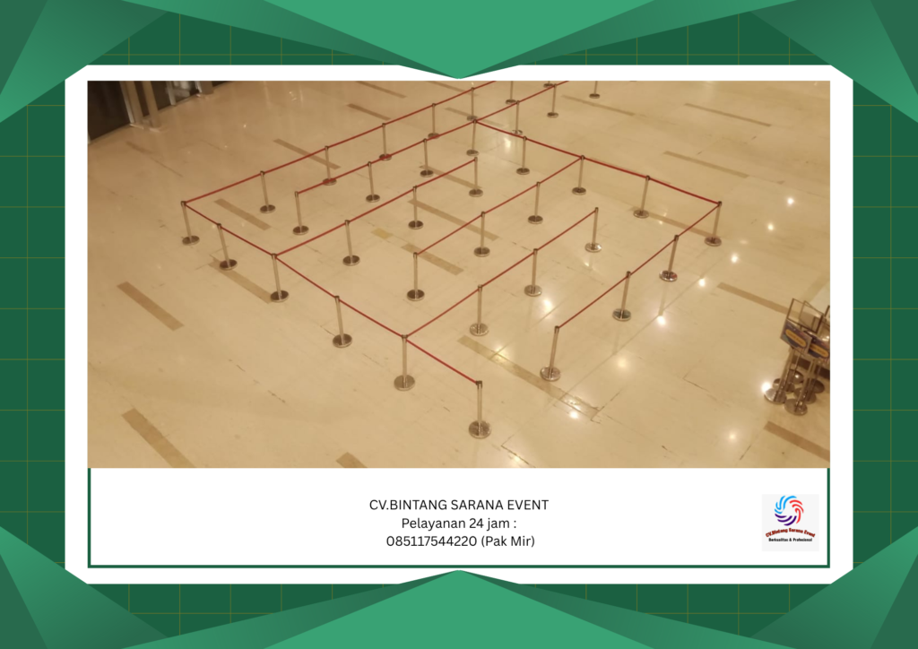 Jasa Sewa Tiang antrian Stainless Type Sabuk Pita Merah Jakarta