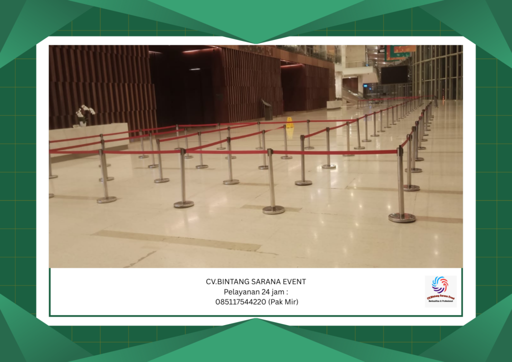 Jasa Sewa Tiang antrian Stainless Type Sabuk Pita Merah Jakarta