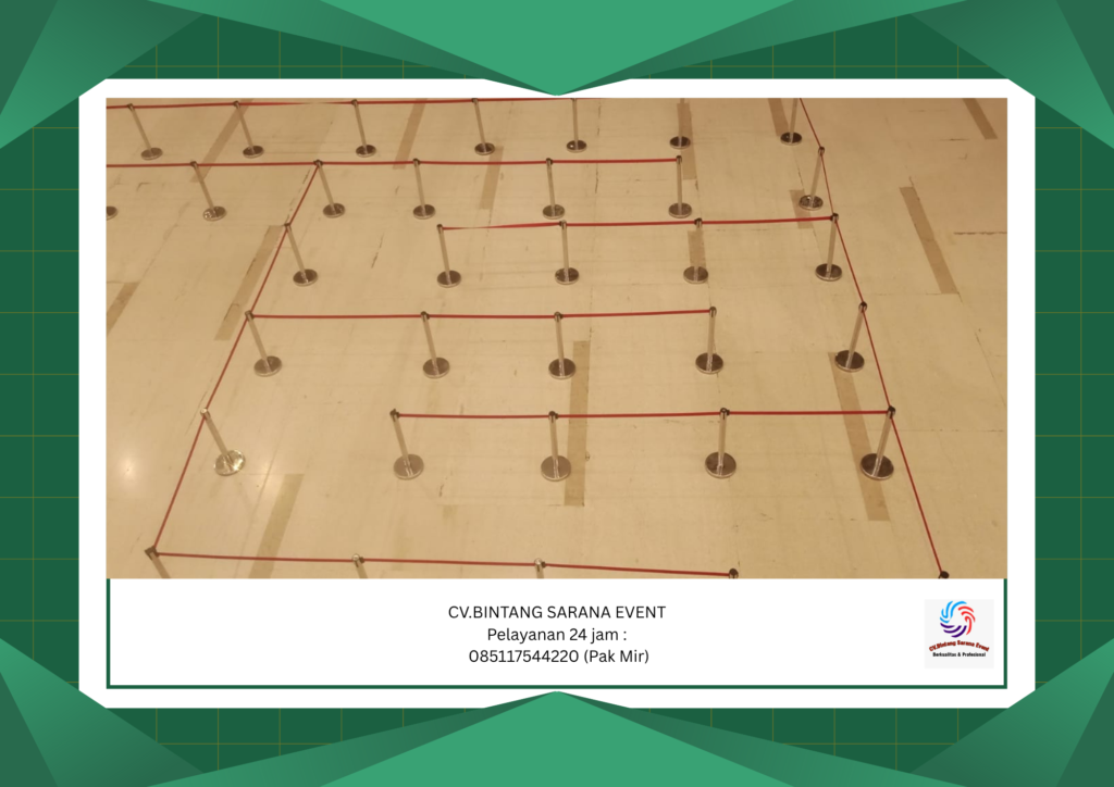 Jasa Sewa Tiang antrian Stainless Type Sabuk Pita Merah Jakarta