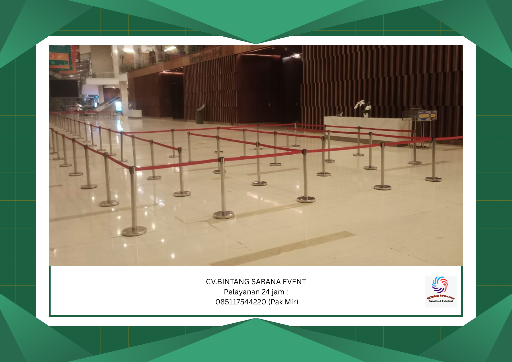 Jasa Sewa Tiang antrian Stainless Type Sabuk Pita Merah Jakarta