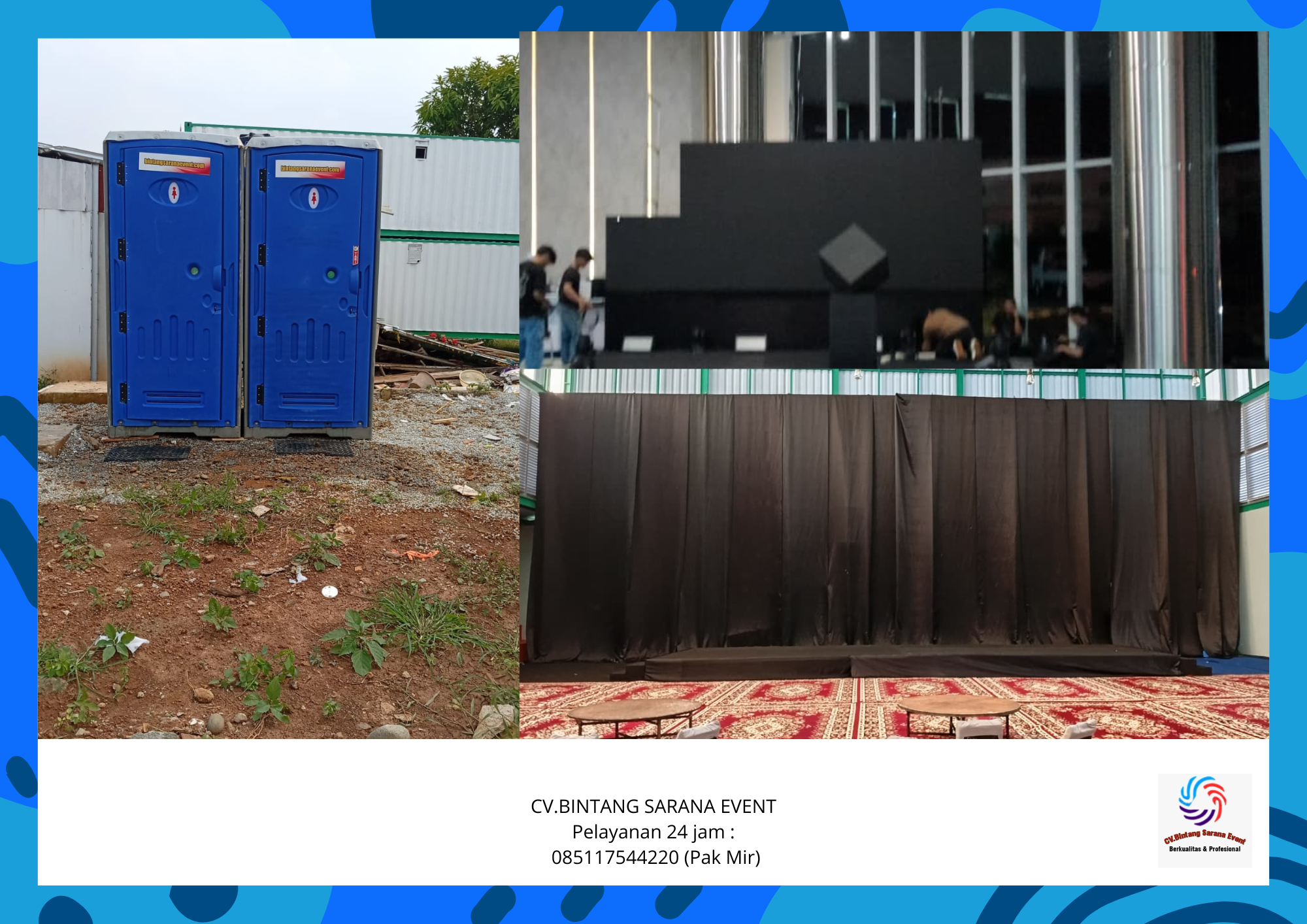 Sewa panggung tirai hitam Dan Toilet portable Area depok