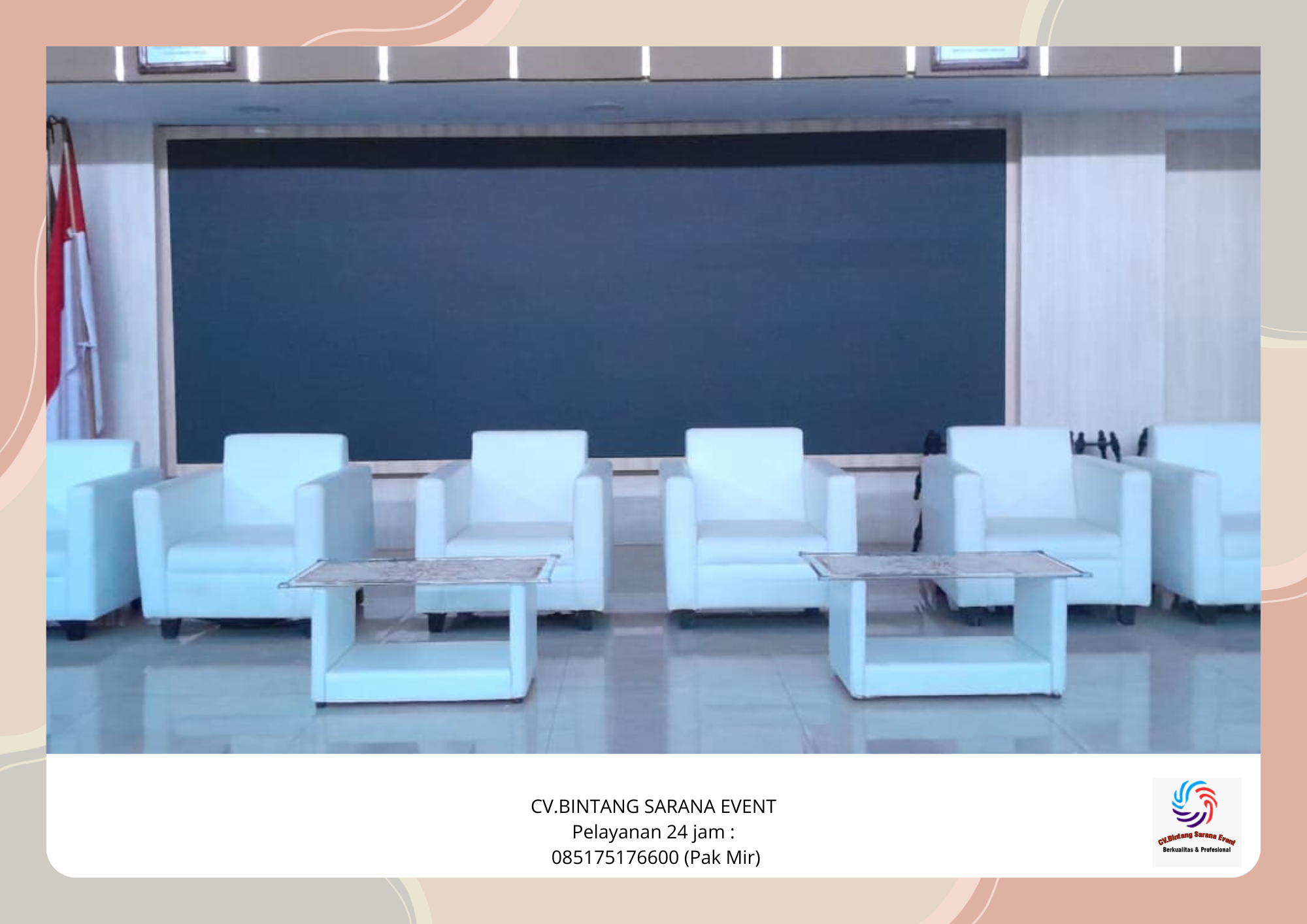 rental Sofa Putih Dan meja kaca VIP Putih area Jakarta