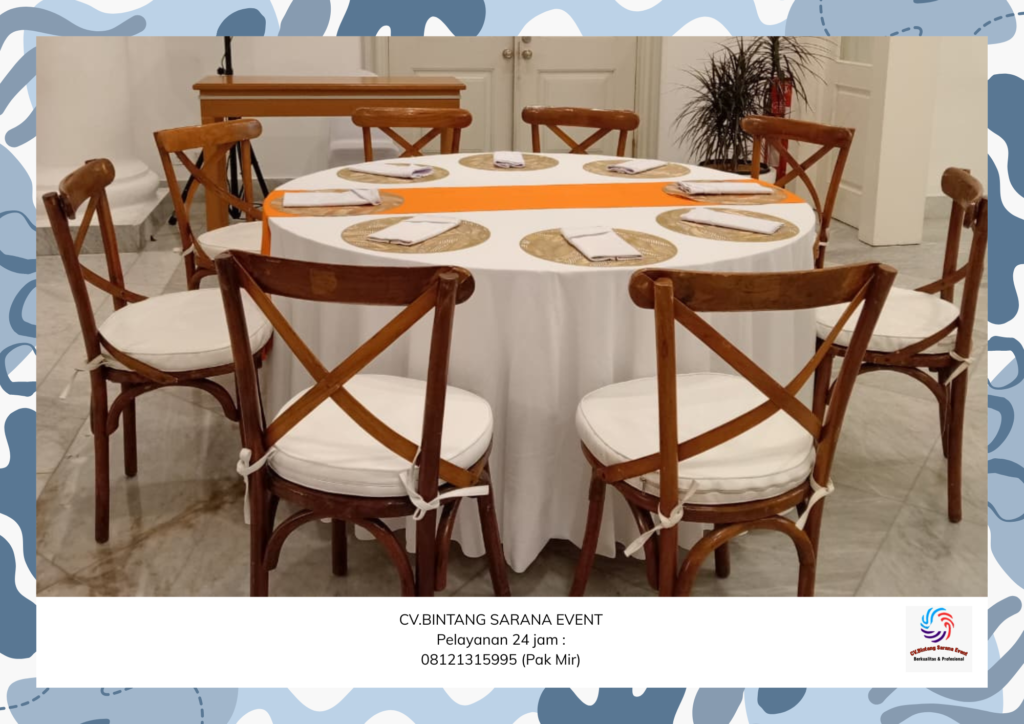 Jasa sewa Toilet Portable Round Table Dan Cross Back Chairs Tangerang Selatan