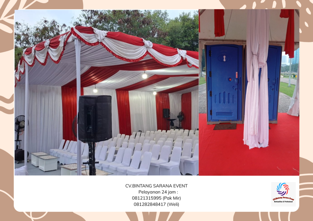 Rental Tenda Dekorasi Putih Merah Dan Toilet Portable Karawang