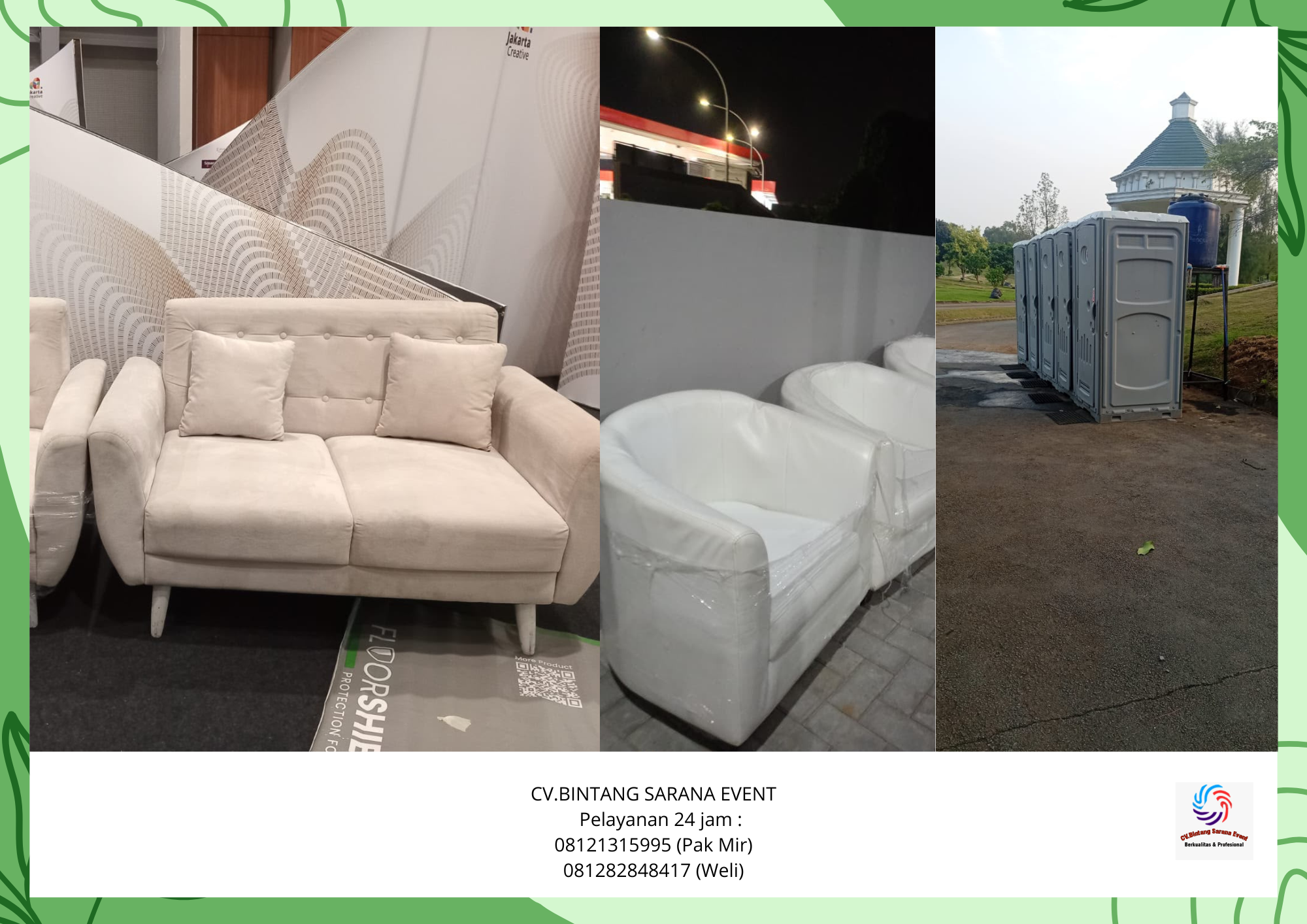 Sewa sofa oval dan sofa retro dan toilet portable area bogor