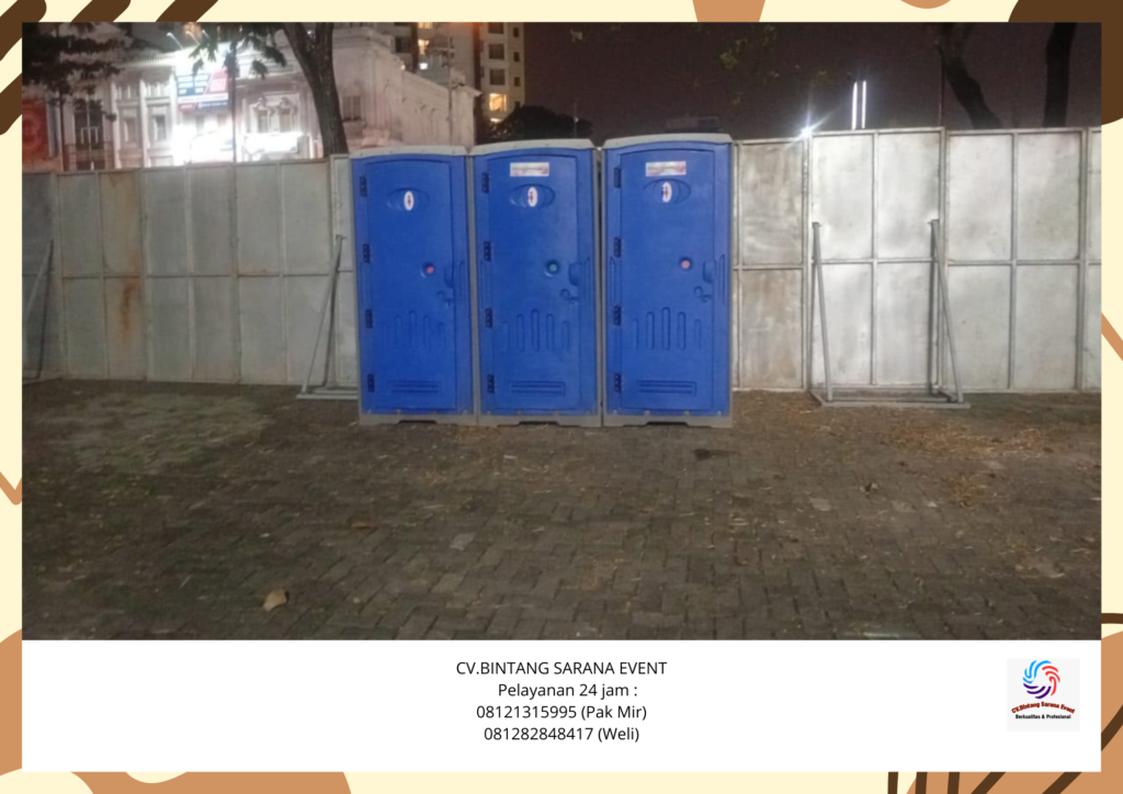 Sewa toilet portable dan tenda dekorasi merah putih area tanggerang