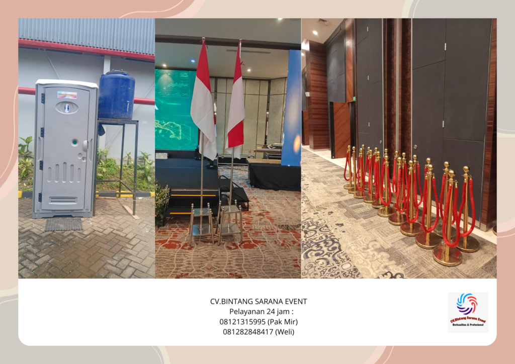 Sewa Tiang Bendera Stainless toilet Portable Dan Tiang Antrian Tangerang Selatan