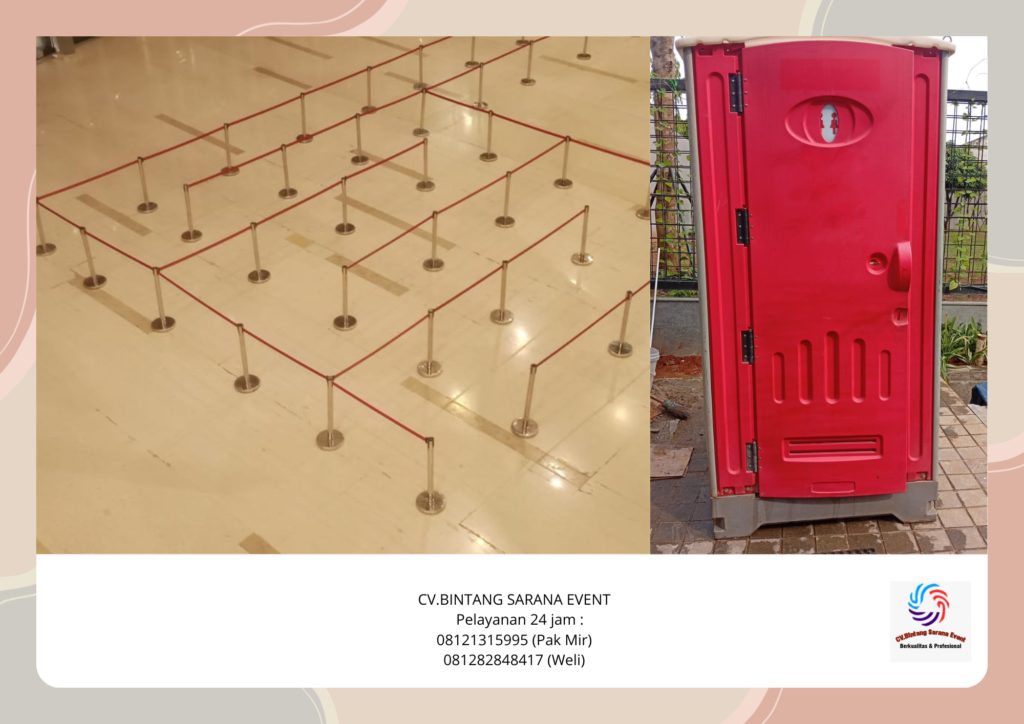 Sewa Tiang Bendera Stainless toilet Portable Dan Tiang Antrian Tangerang Selatan